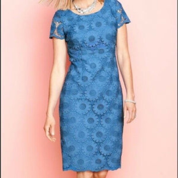 Talbots Blue Floral Lace Dress Layered 